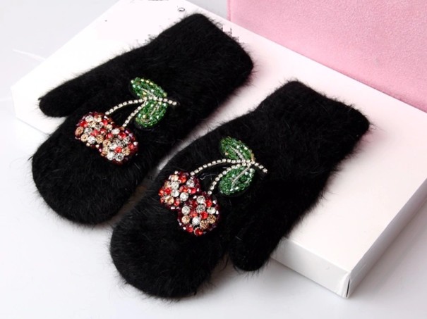 Ladies' Winter Mittens with Cherries J1201 black