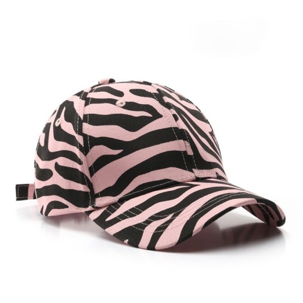 Ladies' Zebra Pattern Cap Cotton Baseball Cap with Curved Peak Ventilation Holes Strap at the Back Head Size 55 to 60 cm pink