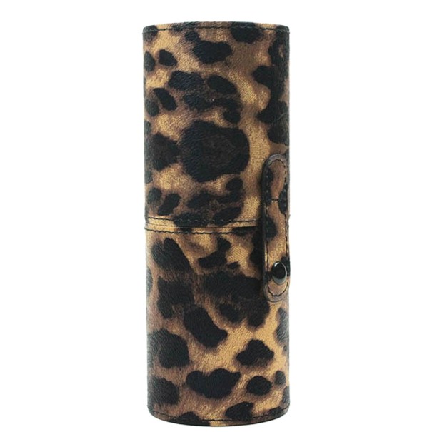 Læder makeupbørsteetui leopardmønster