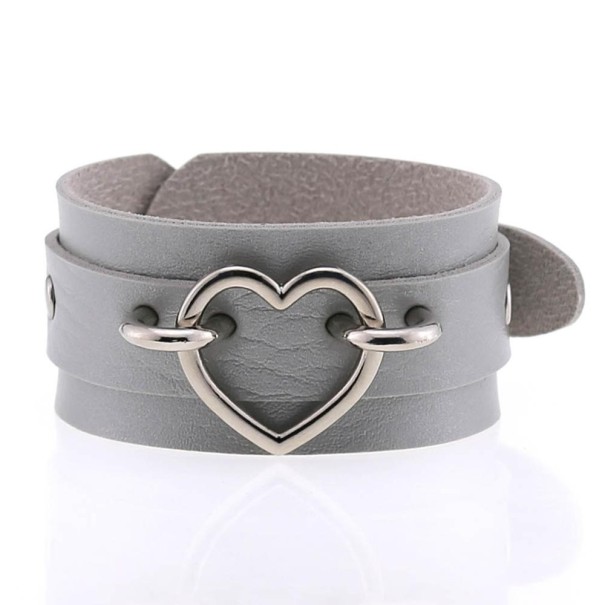 Læderarmbånd med hjerte grå