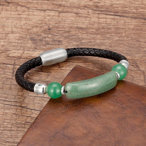 Læderarmbånd med natursten 21 cm 12