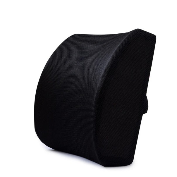 Lændestøttepude i memory foam 34x33x12 cm Rygstøtte til bil og kontor Flannelpude til bilsæde og stol Smertelindring sort