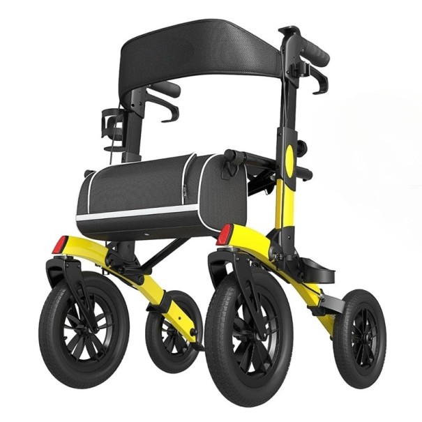 Ľahké skladacie chodítko pre seniorov s kapsičkou a držiakom na pitie sedátko 30,5 cm nosnosť 135 kg základňa 57 x 99 cm pre chôdzu aj odpočinok žltá