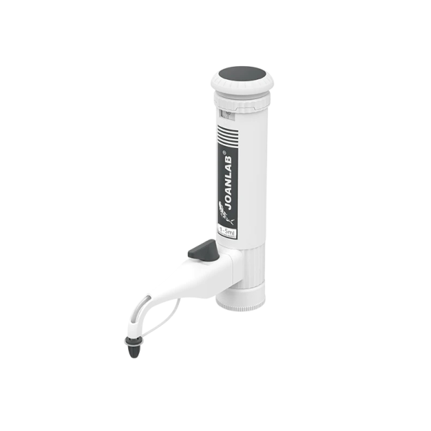 Lahvový dávkovač do laboratoře JOANLAB DA-5ML nastavitelný objem 1–5 ml po 0,1 ml Bílý Se závitovými adaptéry GL25 GL28 i S40 1