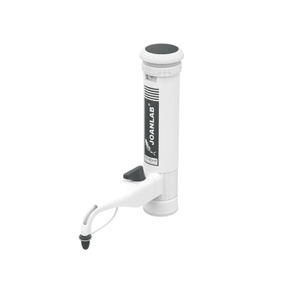 Lahvový dávkovač reagencií JOANLAB DA-60ML objem 10–60 ml s dílkem 1 ml Bílý Sada adaptérů GL25 GL28 GL32 GL38 i S40 Do laboratoře 1