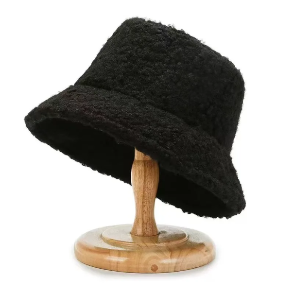 Lammeuldsfiskerhat Vendbar Vinter Unisex Spandhat Stilfuld Hovedbeklædning Blød og Varm Hue 56-58 cm Efterår Vinter sort