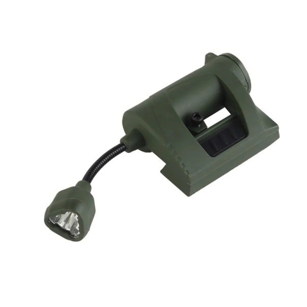 Lampa LED na kask z 3 trybami oświetlenia Czas działania 100 minut Kompaktowe oświetlenie bezpieczeństwa Bez baterii Nadaje zieleń wojskowa