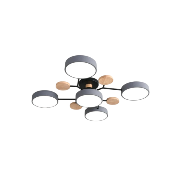Lampa sufitowa LED z 5 żarówkami chipowymi Ciepłe białe światło 40W Nowoczesny żyrandol Oświetlenie 3600 lm Światło wewnętrzne 14x79 cm Pokrycie 10-15 m² szary