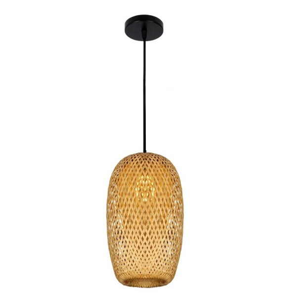 Lampada a sospensione intrecciata in rattan Lampadario in legno a sospensione Lampadina E27 Decorazione in rattan per la casa Illuminazione naturale intrecciata a mano 36 x 18 cm nero
