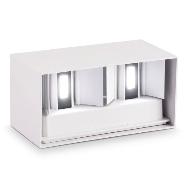 Lampada da parete LED 24 W Classe di protezione IP65 Corpo quadrato in alluminio Due moduli Illuminazione verso l'alto e verso il basso Luce bianca 6000 K Per facciate e ingressi bianco