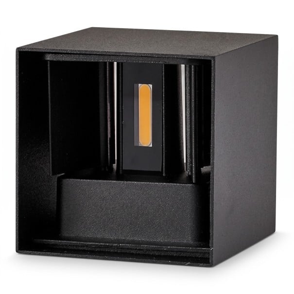 Lampada da parete LED 6 W Grado di protezione IP65 Cubo 10 x 10 x 10 cm Corpo in alluminio Illuminazione verso l'alto e verso il basso Luce bianca 6000 K Per facciate e ingressi nero