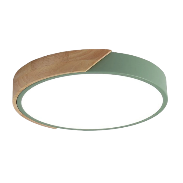 Lampada da soffitto LED con elemento in legno 48 W bianco freddo Illuminazione da soffitto circolare Pannello LED rotondo moderno 50 x 5 cm verde