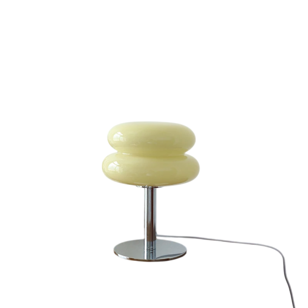 Lampada da tavolo in vetro 28 x 18 cm Base in metallo elegante Illuminazione decorativa Lampada da notte moderna Camera da letto Soggiorno Ufficio crema
