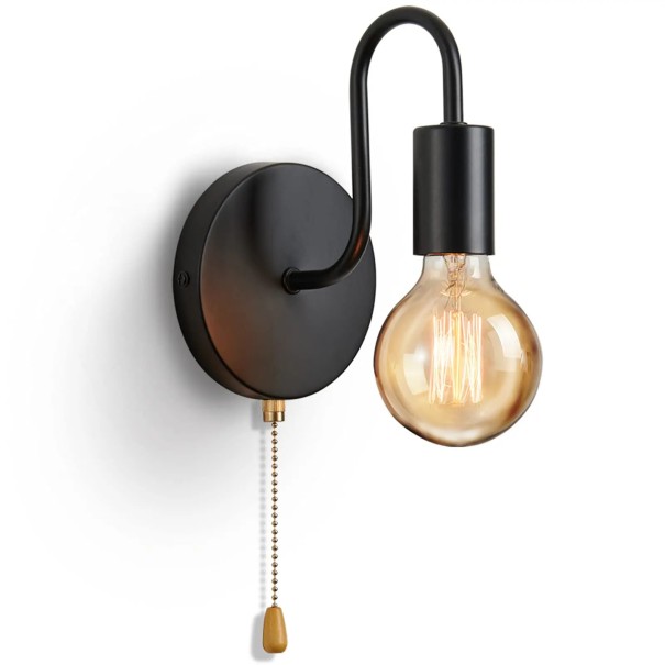 Lâmpada de parede industrial nórdica 10W E27 preta de metal para interior sem lâmpada para quarto casa de banho corredor com suporte de parede 1