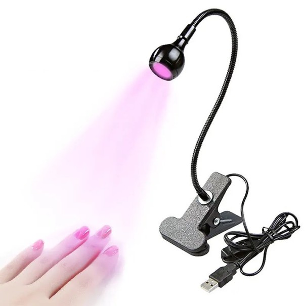 Lâmpada LED UV USB para unhas 3W com luz roxa 360° rotativa Secadora flexível de gel para unhas Clipe antiderrapante Manicure e pedicure portátil 1