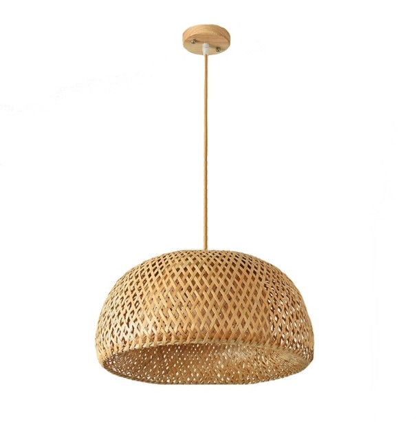 Lâmpada pendente trançada à mão Lustre de madeira Decoração de bambu para casa Luminária de vime Lâmpada E27 30 x 18 cm bege