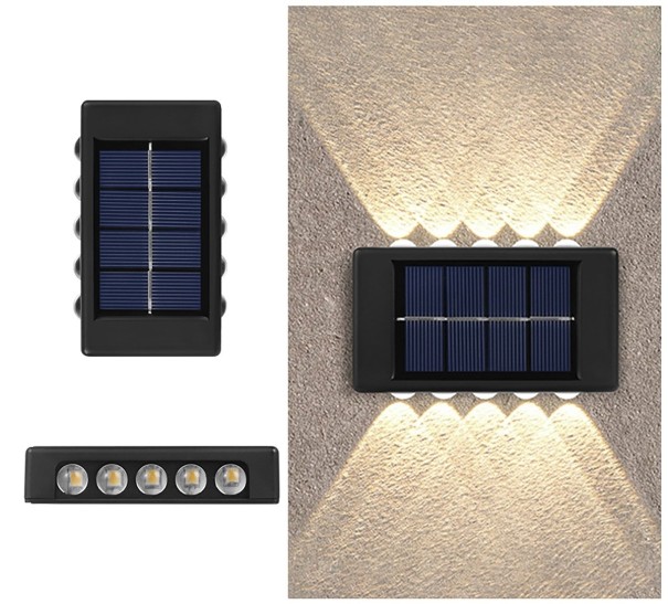 Lâmpada solar de parede 10 LED T1042 branco quente