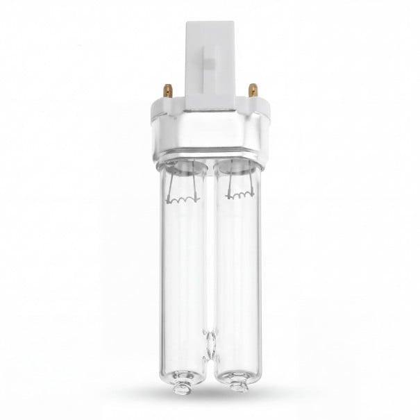 Lampada UVC 7 W 60 V Doppia tubazione 105 mm Vetro trasparente e base bianca con due pin Studente bianco 5500–7000 K Per apparecchi con attacco G23 1