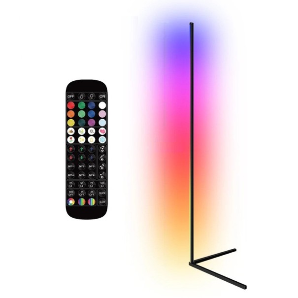 Lampadaire d'angle dimmable 140 cm RGB+CW+WW 12W 1200LM Télécommande Mode musical Minuteur Lampe LED moderne noir