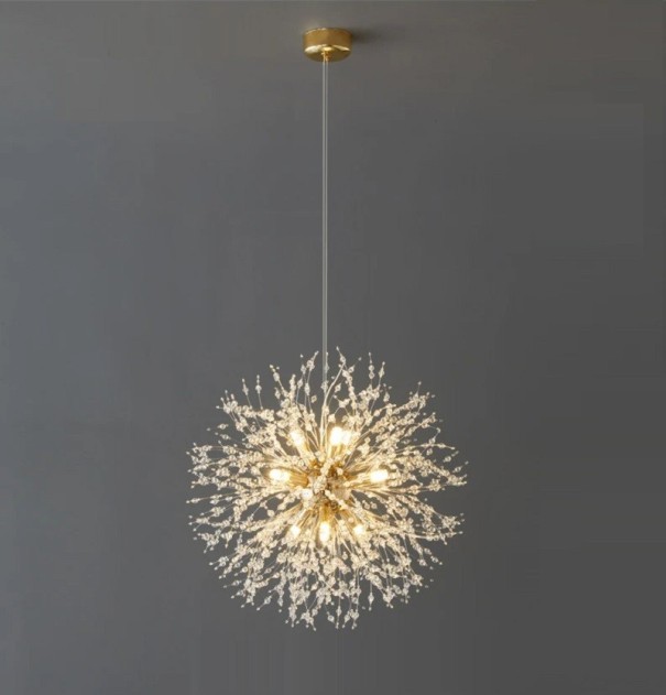 Lampadario LED in cristallo dorato a forma di dente di leone 220 V Lampada a sospensione moderna con temperatura di luce regolabile Lampadario rotondo con 8 luci 50 x 50 cm 1