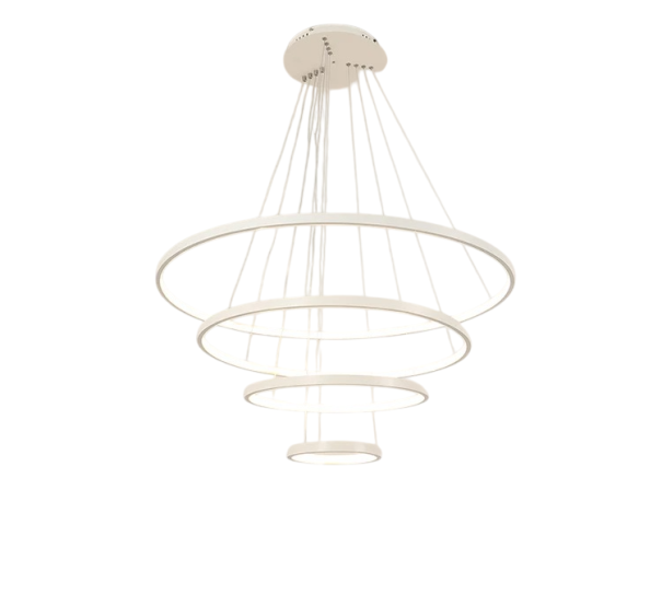 Lampadario LED sospeso con 4 anelli Design moderno 100W Luce bianca calda 249-2000 lm Composizione regolabile Illuminazione 20-30 m² 90-260V bianco