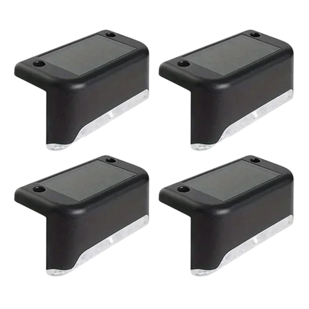 Lâmpadas LED solares para escadas 7,8x4,7x2,8 cm Luz à prova de água 4 pcs Iluminação noturna exterior para corrimão jardim terraço Decoração de pátio preto