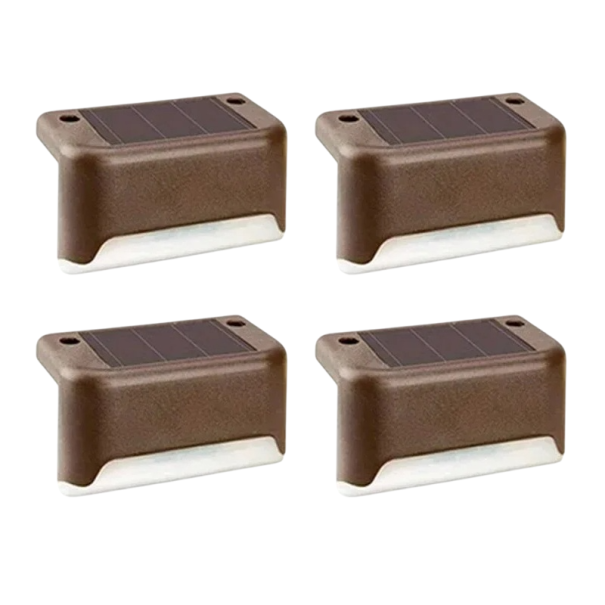 Lampade LED solari per scale 7,8x4,7x2,8 cm Luce impermeabile 4 pz Illuminazione notturna esterna per ringhiere giardini terrazze Decorazioni cortili marrone