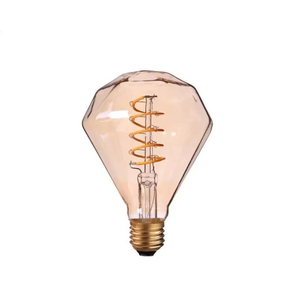Lampadina LED dimmerabile a spirale G95 a forma di diamante 4 W 220 V Vetro ambra e attacco in alluminio dorato Luce bianca calda 2700 K Per la camera 1