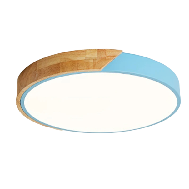 Lámpara de techo LED con elemento de madera 48 W blanco frío Lámpara de techo circular Panel LED redondo moderno 50 x 5 cm azul