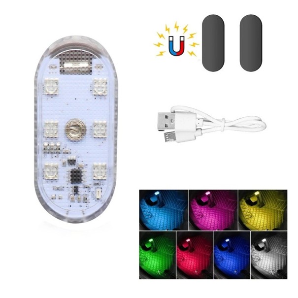 Lámpara de techo LED para coche 3 x 7 cm Carga mini USB Iluminación interior con batería de 120 mA Lámpara compacta Decoración para el interior del vehículo multicolor