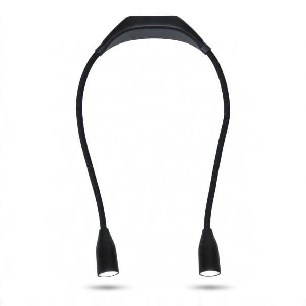 Lámpara LED para el cuello Dos brazos flexibles 3 colores de luz y 9 modos Alimentación 2x AA 30 x 15 cm Para leer, tejer y acampar negro