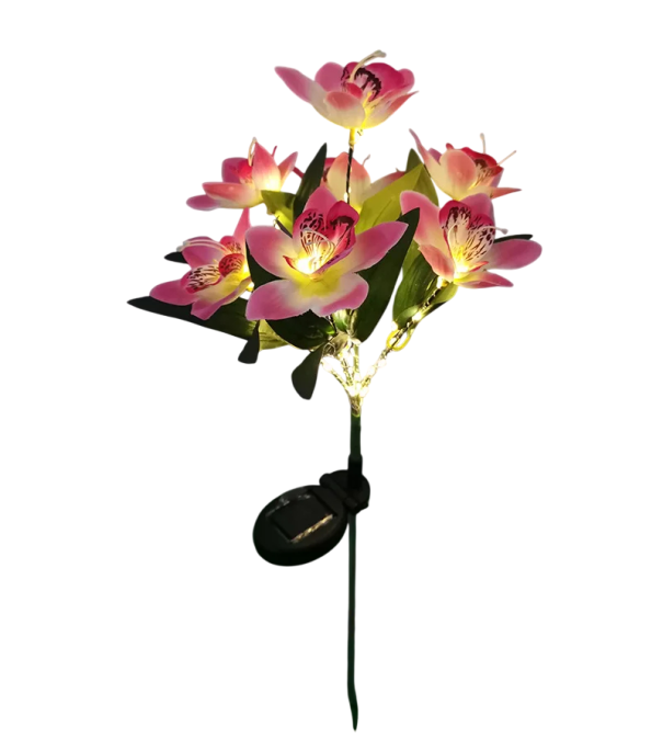 Lámpara LED solar con flores de material de seda, energía solar, ideal para jardín y patio rosa