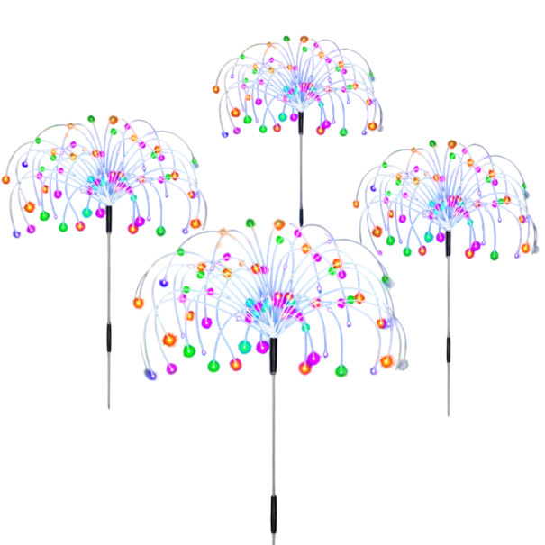 Lámpara LED solar con forma de estaca para fuegos artificiales, 1 unidad, impermeable, para exteriores, para jardín, césped, camino, decoración de patio, paisaje, iluminación solar de hadas. colorido