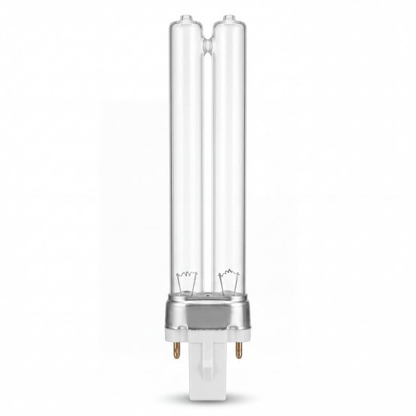 Lámpara UVC 13 W 60 V Doble tubo 185 mm Vidrio claro y base blanca con dos pines Luz fría 5500–7000 K Para dispositivos con casquillo G23 1