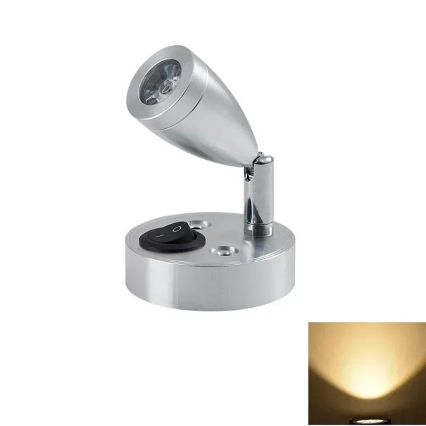 Lampe de lecture intérieure LED 12V 3000K pivotante murale et plafond pour caravane, maison, camping-car avec interrupteur gris