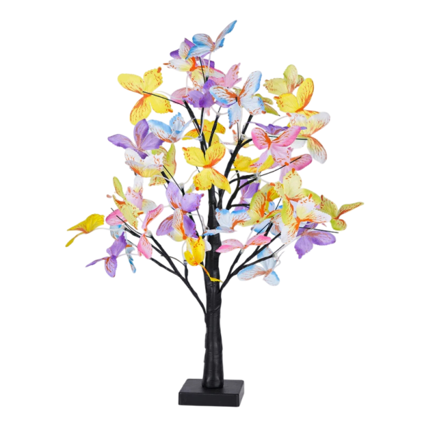 Lampe de table en forme d'arbre avec motif de papillons lampe décorative alimentation par câble ou 3 piles AA lumière blanche chaude 1