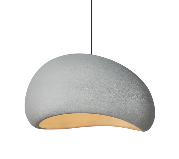 Lampe japonaise suspendue avec ampoule E27 blanche chaude Lustre moderne minimaliste en polystyrène 90-260 V Plafonnier arrondi 150 x 30 cm gris