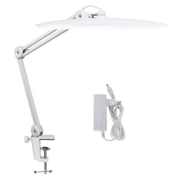 Lampe LED de salon 18 W avec 117 diodes et 4 niveaux de luminosité avec bras de 40 et 40 cm en métal rotatif avec pince de table pour les cils blanc