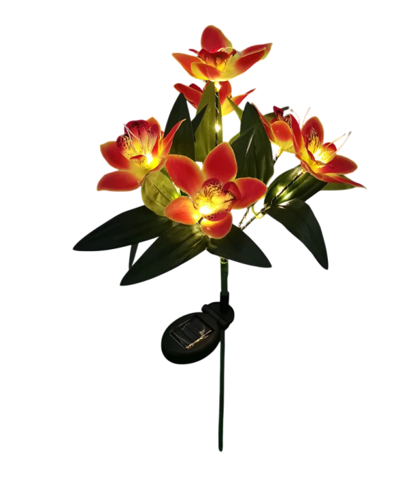 Lampe LED solaire avec fleurs en matériau soyeux, énergie solaire, idéale pour le jardin et la cour orange
