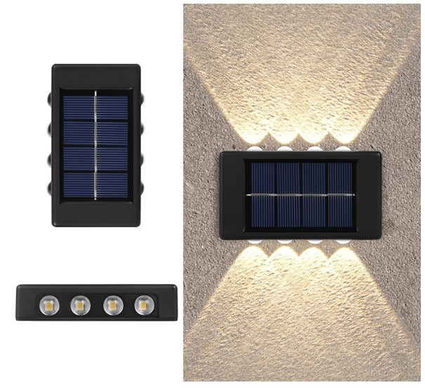 Lampe solaire murale 8 LED T1041 blanc chaud
