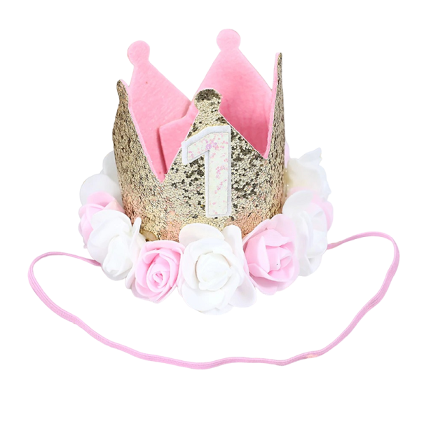 Λαμπερό καπέλο γενεθλίων πρώτου έτους χρυσό
