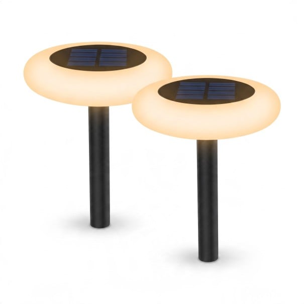 Lampes de jardin solaires 2 pcs Couleurs changeantes Diamètre 14 cm À planter ou à poser Éclairage extérieur des chemins, allées, terrasses et jardins 1