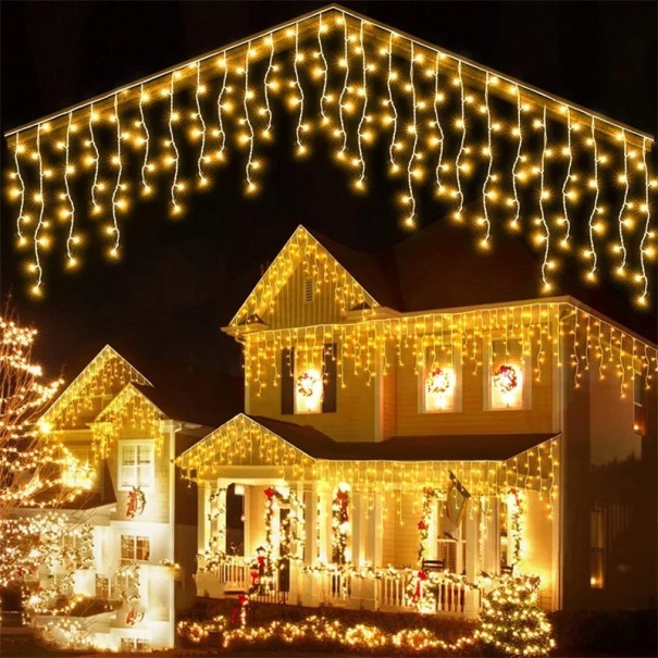Lampki choinkowe ze zdalnym sterowaniem 220 V Lampki choinkowe do domu Łańcuchy świetlne z wodospadem 8 trybów Łańcuch świetlny LED 4 m 96 diod LED ciepła biel
