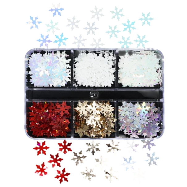 Λάμψεις χιονονιφάδων 3-4 γρ Πολύχρωμες διακοσμήσεις Κουτί με 6 διαμερίσματα Λαμπερές κονφέτες για διακόσμηση Χριστούγεννα DIY δημιουργική κατασκευή 1