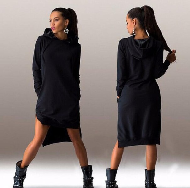 Lang asymmetrisk sweatshirt til kvinder sort S
