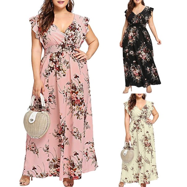 Lång blommig klänning - plus size