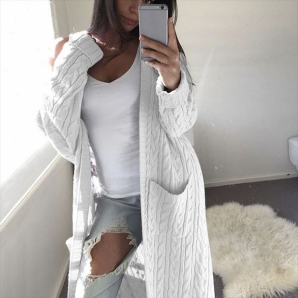 Lång cardigan för kvinnor med fickor