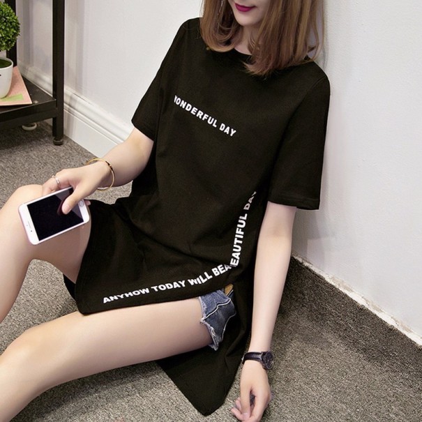 Lang dame-t-shirt med slids sort M