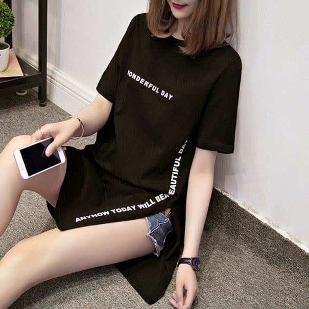 Lang dame-t-shirt med slids sort S