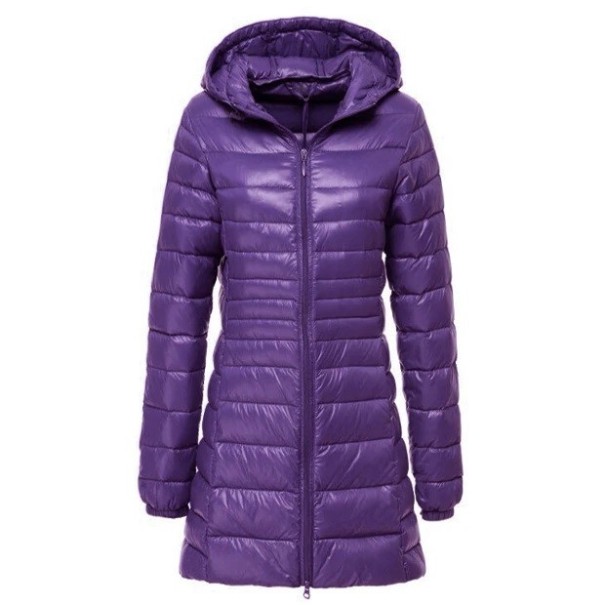 Lang damejakke med andedun J3270 purpur 5XL